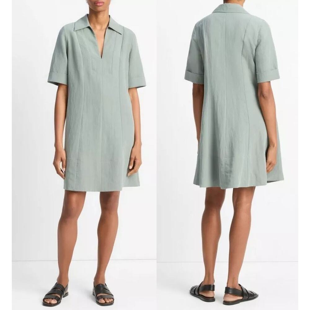 Vince Women's A-Line Short Dress Clay Sage Summer Minimalist Sz S